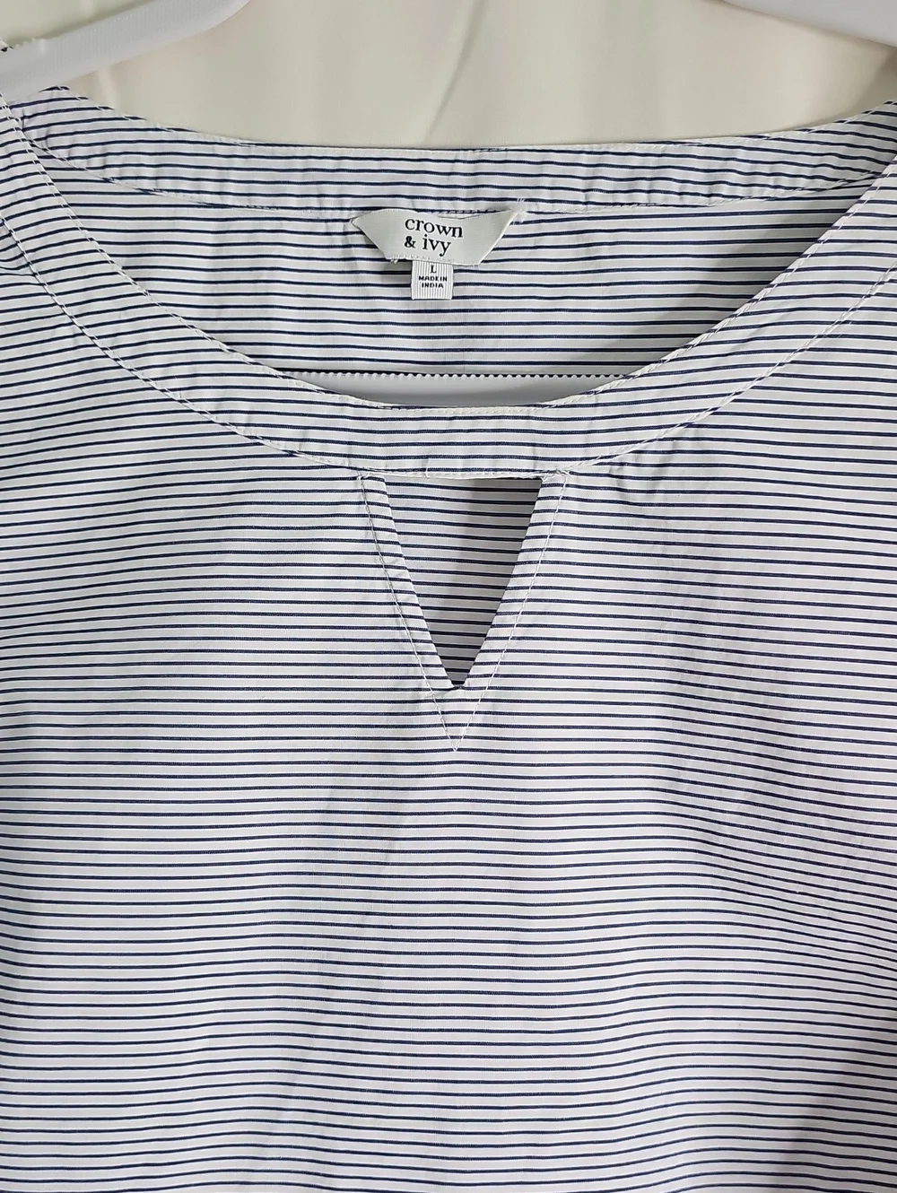 Crown & Ivy Navy 100% Cotton Blue /White Striped Bell Sleeve Tunic - Picture 2 of 9